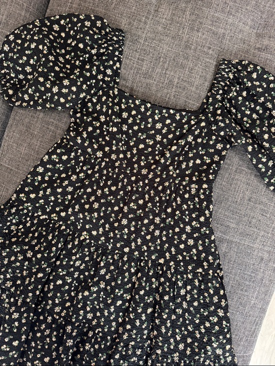 Wayf Dresses & Skirts - WAYF Black Floral Babydoll Mini Dress Puff Sleeve Cottagecore Size S